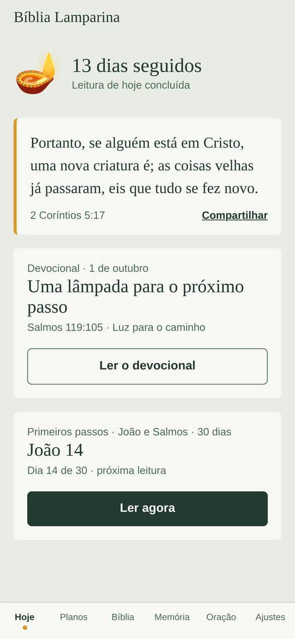 Tela Hoje do app