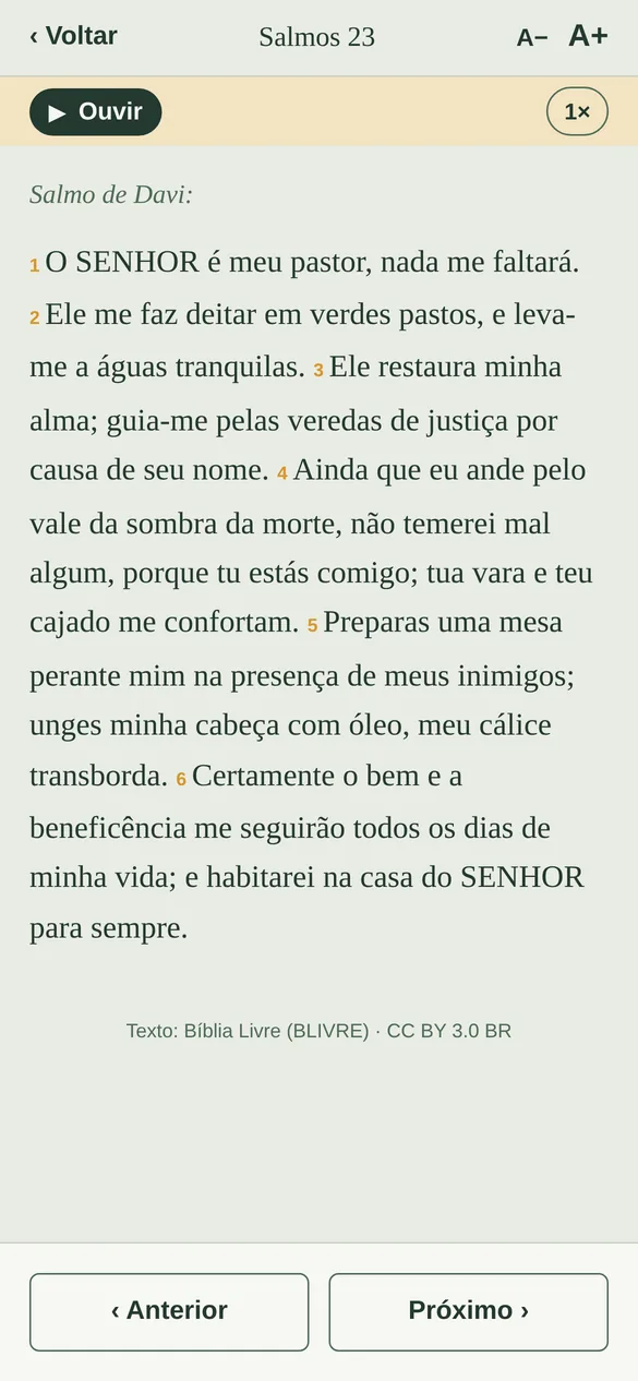 Tela Leitor com áudio do app