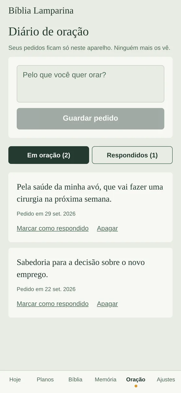 Tela Diário de oração do app